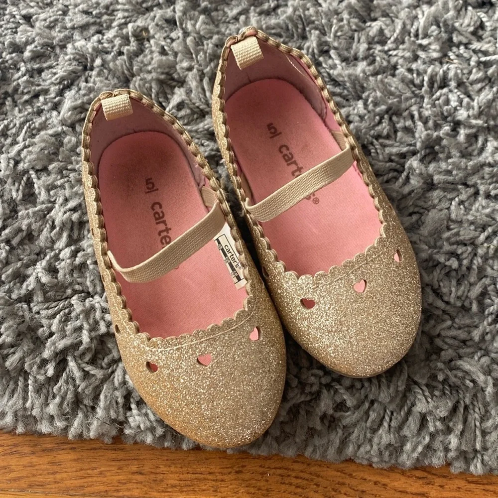 Carters Toddler Girl Gold Glittery Round Tip Flats Size 5